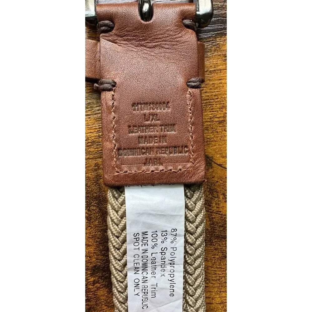 Tommy Bahama Mens Woven Braided Belt Tan Leather Trim L/XL